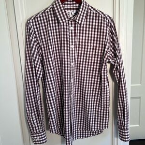 Barneys New York Maroon and White Checkered Shirt